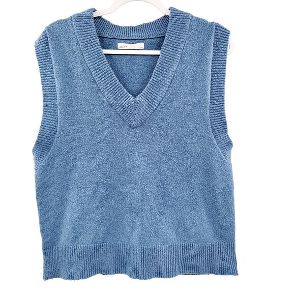 Oak + Fort Light Blue Pullover V-Neck Ribbed Detail Sweater Vest Women's Size XS - Picture 1 of 5